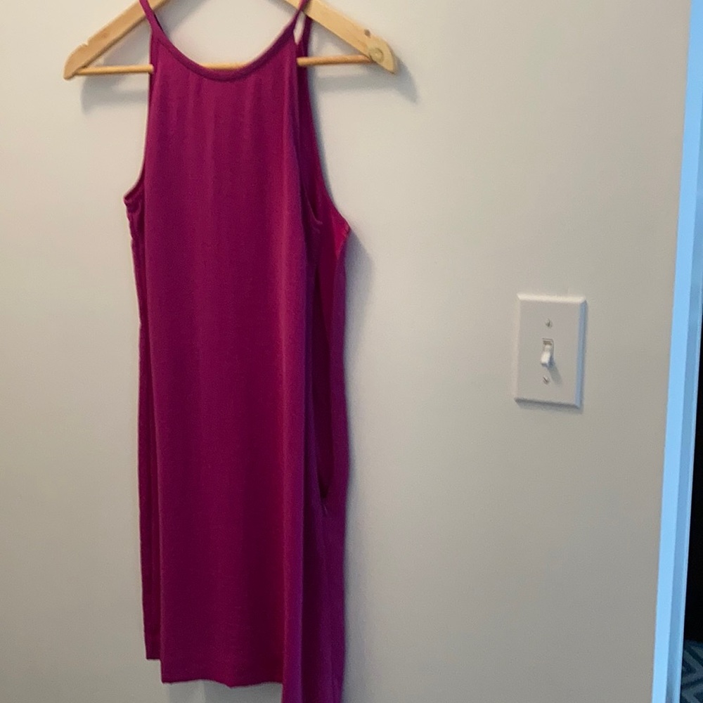 Banana Republic halter dress. Fuchsia, polyester.